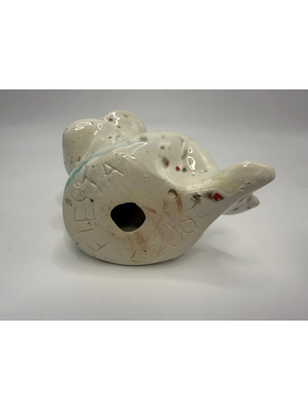 Vintage Ceramic Pottery Speckled Frog Paint Splatter White 3.5” Tall